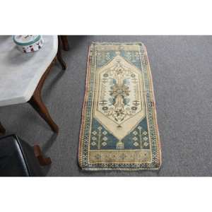 Alfombra turca vintage de 16x36 pies, diseño de retazos azul y beige, área grande, alfombra rectangular, látex, pasillo, habitación, cabecera, abstracto - Product Image 3