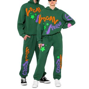 Chándal Unisex de dos piezas para gimnasio, pantalones de chándal acampanados con estampado 3D de alta calidad, Sudadera con capucha, borde cortado con dobladillo crudo, transpirable, ecológico - Product Image 1