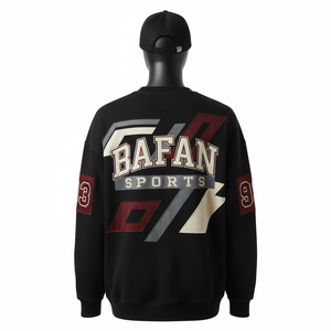 Sudadera Extra Grande para Hombre, Algodón, Poliéster, Felpa, Color Negro, Paneles en Bloques de Color, Apliques, Parches, Logotipo Personalizado, Básica - Product Image 2