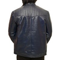 Unisex Marineblau Echtes Büffelleder Slim Fit Biker-Stil Winter Stehkragen Winddichte Umweltfreundliche Motorradjacke