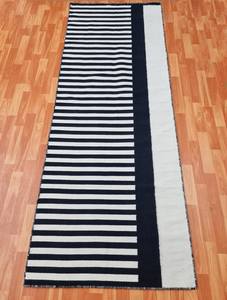 Handwoven <b>Kilim</b> Style Cotton Rug <b>Runner</b> Black White Abstract Pattern Anti-Slip Tufted for Home Entryway Hallway Use - Product Image 2