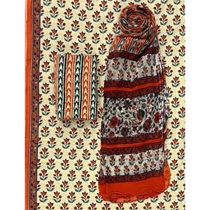 <b>Block</b> <b>Printed</b> Unstitched Indian Dress Material for Salwar Kameez and Saree Featuring Chiffon Dupatta Pakistani Style - Product Image 1