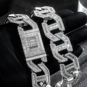 Cadena de Eslabones Gruesos de Latón Plateado para Hombre, Estilo Hip Hop, Collar Cubano con Incrustaciones de Moissanita, Regalo - Product Image 3