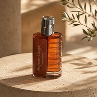Flacon de parfum 100 ml en verre avec étui en cuir texturé, rechargeable, vide, pour homme, emballage de parfum, marque privée