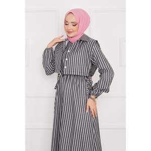 Bolero Striped Modest Hijab <b>Dress</b> in <b>Black</b> - Product Image 1