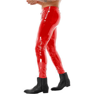 กางเกงคาวบอยหนัง PU สำหรับผู้ชาย,เสื้อผ้าแฟชั่นสำหรับฤดูหนาวใบไม้ร่วงกางเกงหนังสีพื้นหนาเอวสูง - Product Image 3