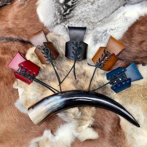 Support de support de klaxon à boire Buffalo Viking de qualité supérieure Corne de vache polie avec ceinture en cuir Style animal - Product Image 3