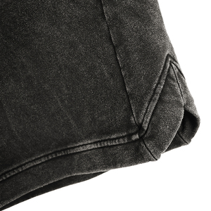 Pantalones cortos de algodón informales Vintage de alta calidad para hombres, lavado ácido negro transpirable desgastado con decoración de patrón y bolsillos - Product Image 5