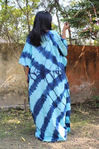 Robe Kaftan Orange Tie-Dye Faite Main Col V Manches Longues Longueur Complète en Coton Cache-Maillot de Plage pour Femmes Grandes Été Formel Vacances - Product Image 2