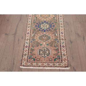 Turkish Vintage Small Rug 1.9x3.8 ft, <b>Brown</b> Southwestern Rug <b>Wool</b> - Product Image 2