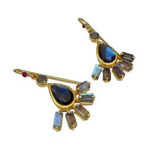 Designer 925 Sterling Silver Gold Plated <b>Garnet</b> Labradorite Gemstone Classic Hanging Wedding Women <b>Earrings</b> - Product Image 4