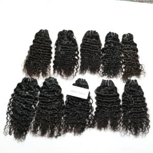 Bundles bouclés indiens alignés sur des cuticules naturelles non transformées Styles de boucles de vague tissées Machine noire Double trame Extensions de cheveux humains - Product Image 5