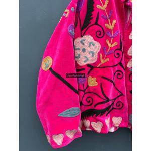 เสื้อแจ็กเก็ตซูซานีกำมะหยี่สีชมพูสุดฮอตสำหรับผู้หญิงเสื้อโค้ทสั้นสำหรับปาร์ตี้ซับในผ้าฝ้ายปักลายดอกไม้สำหรับฤดูใบไม้ร่วง - Product Image 3