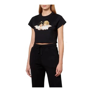 Camiseta corta de moda informal ecológica Vintage para mujer, Camiseta de punto de longitud corta con estampado personalizado - Product Image 4