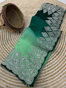 Sari Indio Exclusivo de Última Moda, Sari de Seda Chinon con Bordado, Elegante Moda Bollywood, Estilo Étnico de Moda, Impresionante Look para Bodas - Product Image 3