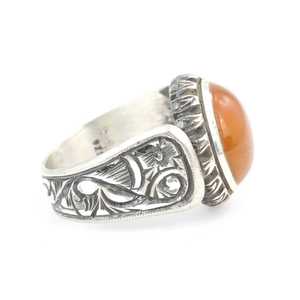 Men's 925 Sterling <b>Silver</b> <b>Ring</b> Free Size Hand-shaped Gemstone Bezel <b>Set</b> with Pressed Amber Stone and Pen Design Gift - Product Image 3