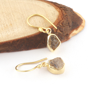 Boucles d'oreilles pendantes en diamant Herkimer naturel brut créatif personnalisé boucles d'oreilles crochet en fil d'oreille plaqué or pierre de naissance d'avril - Product Image 3