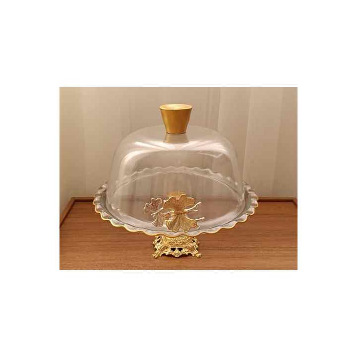 Gold Metal Footed Glass Lid Cake - Cake Stand Bell Jar