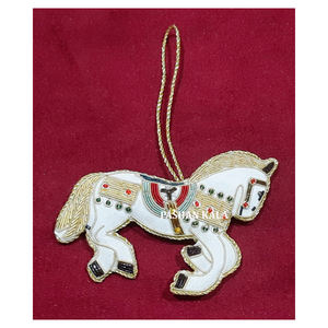 Material de tela Zari bordado árbol de Navidad adorno colgante con cuentas trabajo forma de caballo utilizado para la decoración del árbol de Navidad - Product Image 1