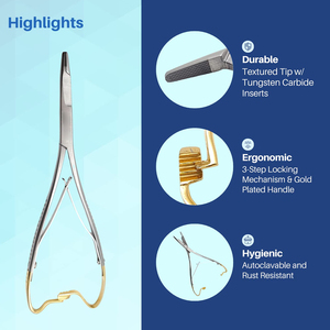 Soporte de aguja para ortodoncia Dental Mathieu Manual antiácido Acero inoxidable Deluxe cojín agarre 3 posiciones de mandíbula - Product Image 4