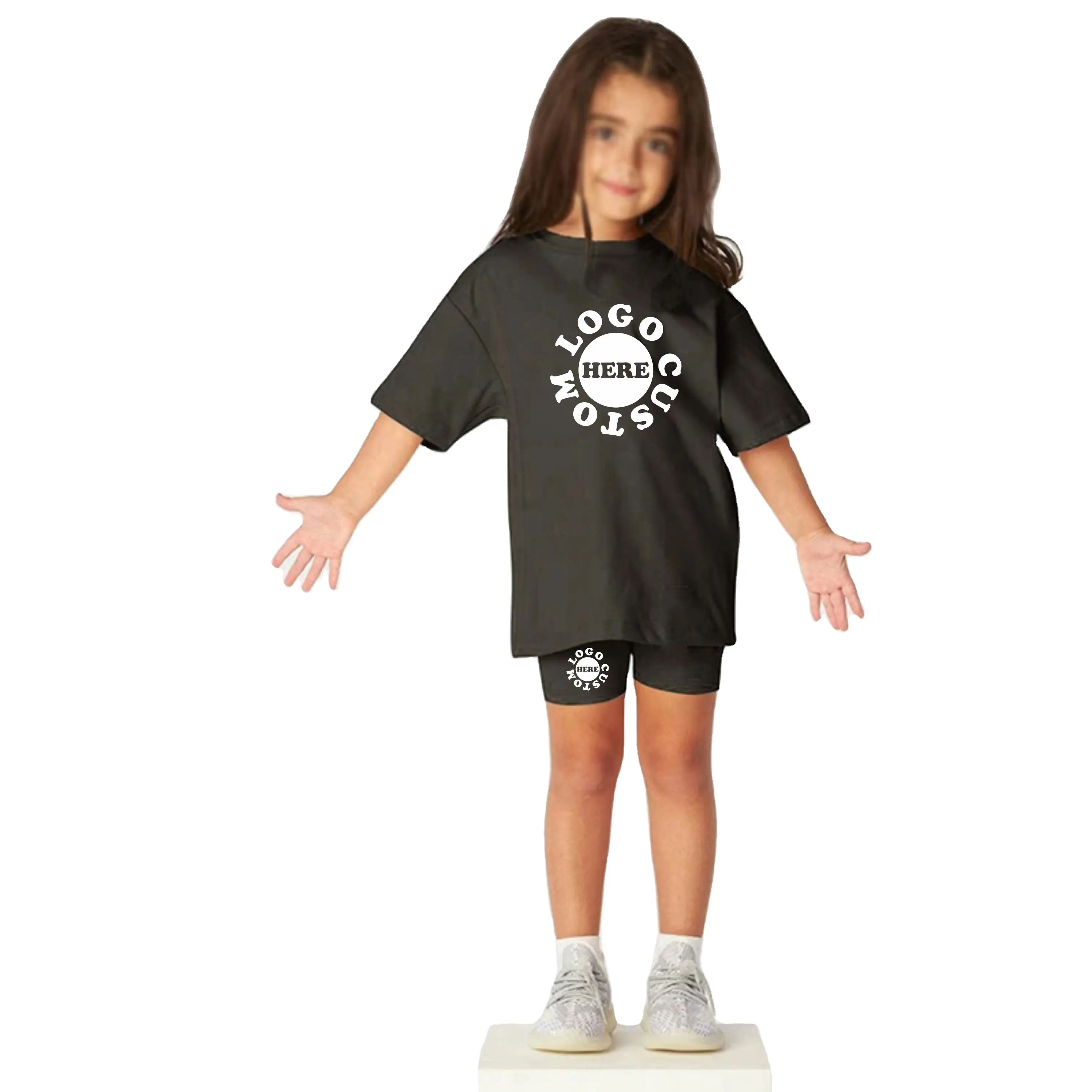 Grosir Pakaian Anak-anak Perempuan Pakaian Musim Panas Kustom Tipis Cetak Huruf Anak Laki-laki Kaus Pendek & Celana Pendek Set Dua Potong
