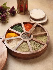 ที่ใส่เครื่องเทศแบบดั้งเดิม Masala Dabba ทำจากไม้มะม่วงงานทำมือสำหรับทำอาหารประจำวันปลอดภัย - Product Image 3
