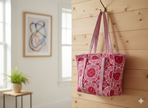 กระเป๋าผ้าแคนวาสแฟชั่นวินเทจของผู้หญิงที่สง่างามน้ำหนักเบามีตัวหนาสำหรับลวดลายสีแดงที่จับแข็งแรงสำหรับการช้อปปิ้งในฤดูหนาว - Product Image 2