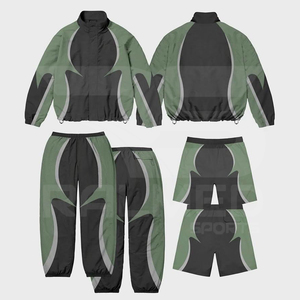 Wholesale 100% Nylon Drop Shoulder Water Proof 2 Piece Zipper Jacket and <b>Trouser</b> Set Windbreaker Tracksuit For Men - Product Image 3