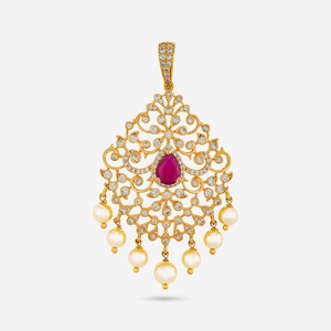 Pendentif en zircon plaqué or avec technologie d'incrustation pour mariage - Charme religieux - Product Image 1