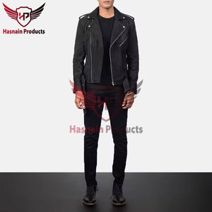 Veste en cuir véritable noir pour homme, style motard, avec fermeture éclair asymétrique, ceinture à la taille, épaulettes, en peau de mouton, personnalisée, vintage, pour l'hiver - Product Image 2