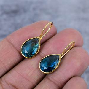 พลอยลูกแพร์สีน้ำเงิน apatite 925ต่างหูเงินสเตอร์ลิงของขวัญครบรอบปีที่สวยงามลวดชุบทองอินเทรนด์สำหรับปาร์ตี้ - Product Image 3