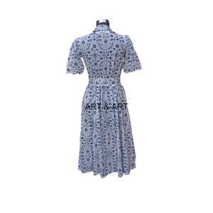 Vestido MIDI de algodón de primera calidad para mujer con manga corta elegante patrón sólido personalizado de fábrica algodón Lino ecológico con cinturón - Product Image 6