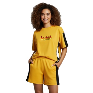 Women's Summer Casual Two Piece T-Shirt Short <b>Set</b> Washed Custom Printed Lace Pattern 100% Cotton Custom Size Color High Street - Product Image 1