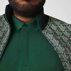 Polo de algodón elástico con logotipo bordado personalizado, camisa de ajuste Regular 100% Pak, color verde, con solapa de botón oculto y Rib - Product Image 3