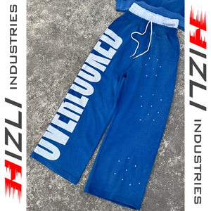 Blue Oversized Hoodie Sweatpants <b>Set</b> Unisex Streetwear Full Sleeve Drawstring Loose Fit Winter Wear Double Belt Sun Faded 100% - Product Image 4