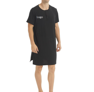 Chemise de nuit sexy pour hommes, 3 boutons Henley, manches courtes, vêtements de nuit en tricot - Product Image 2