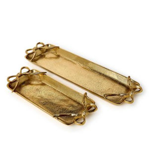 Bandejas de Servicio de Latón con Asa de Lazo en Forma Rectangular con Acabado Dorado para el Hogar, Hoteles, Restaurantes, Bandejas para Servir Alimentos en la Mesa - Product Image 1