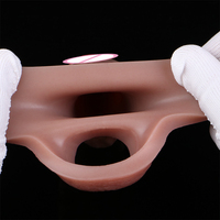 FAAK Funda de silicona curvada para pene Consolador hueco realista Retraso Eyaculación Extensor de pene con vesícula seminal Juguetes sexuales para hombres