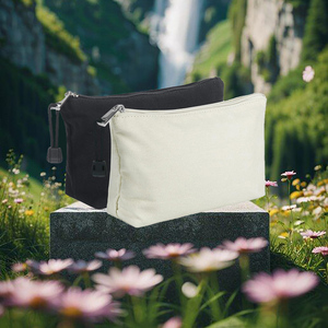 Sac cosmétique de maquillage en toile de coton uni recyclé à la mode pochette de maquillage à fermeture éclair amicale étui vierge pour cosmétiques et articles de toilette - Product Image 6