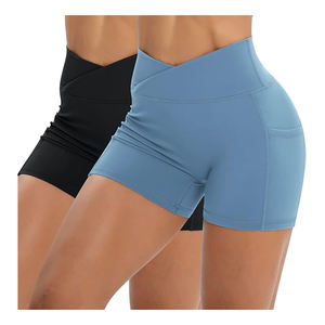 Pantalones cortos de yoga para mujer de calidad superior Material elástico de patrón sólido con bolsillos laterales Pantalones cortos de Yoga de la mejor calidad - Product Image 5