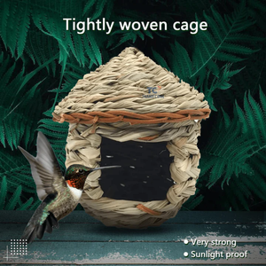 Herbe de mer Nid d'oiseaux Maison de nidification pour colibris Maisons d'oiseaux suspendues à l'extérieur de la cabane d'herbe Poche de repos pour Wren Sparrow Wicker - Product Image 2