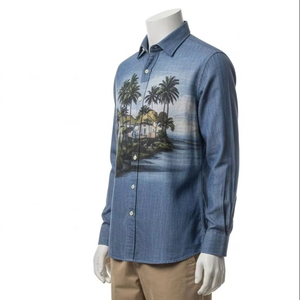 Chemise pour homme en lin et coton écologique, imprimée par transfert thermique, respirante, décontractée, pour tous les jours, vente en gros, fournisseur d'usine OEM, exportation UE - Product Image 4