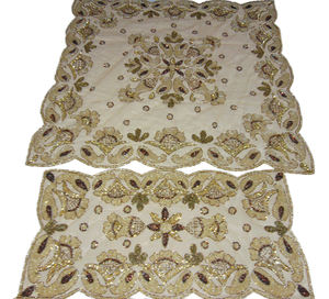 Customized Square <b>Embroidered</b> Floral Handmade Organza Fabric Disposable <b>Tablecloth</b> & Runner for Wedding Home Use - Product Image 1