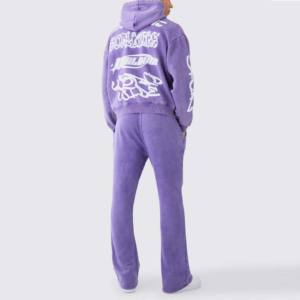 Tracksuits Sweatsuit Custom Puff Print <b>Crop</b> <b>Top</b> Hoodie and Flare Sweatpants Set Sweat Jogger Stacked Pants Track Suit Set - Product Image 2
