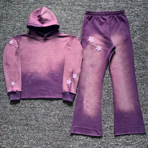 Venta al por mayor de talla grande deporte al aire libre ropa de calle Unisex ropa deportiva chándal 2 piezas conjunto Sudadera con capucha pantalones de chándal 100% algodón personalizable - Product Image 3