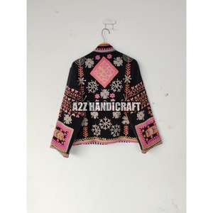 Veste en velours d'été faite à la main pour l'hiver, broderie Suzani, manteau thermique pour femme, style robe, veste en velours et coton - Product Image 6