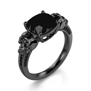 Jeulia Eternal Love Black <b>Skull</b> Cushion Cut Gothic Sterling Silver <b>Ring</b> - Product Image 3