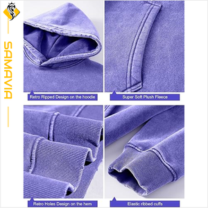 Breathable Fleece hoodies men OEM Sweatshirt Pullover Acid <b>Wash</b> Anti Pilling Quick Dry Custom Embroidered RTS - Product Image 5