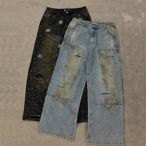 Custom Vintage Wide <b>Leg</b> Oversize Baggy Flared <b>Pants</b> Camouflage Multi Pockets Rhinestone Crystal Camo Cargo <b>Pants</b> Men - Product Image 6