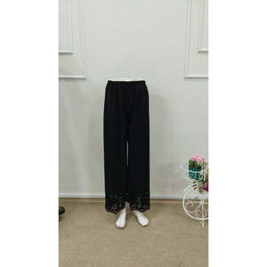 Women's High <b>Waist</b> <b>Elastic</b> <b>Waist</b> Floral Pattern Laser Cut Detail Imported Crepe <b>Trousers</b>, 36049 - Black - Product Image 6